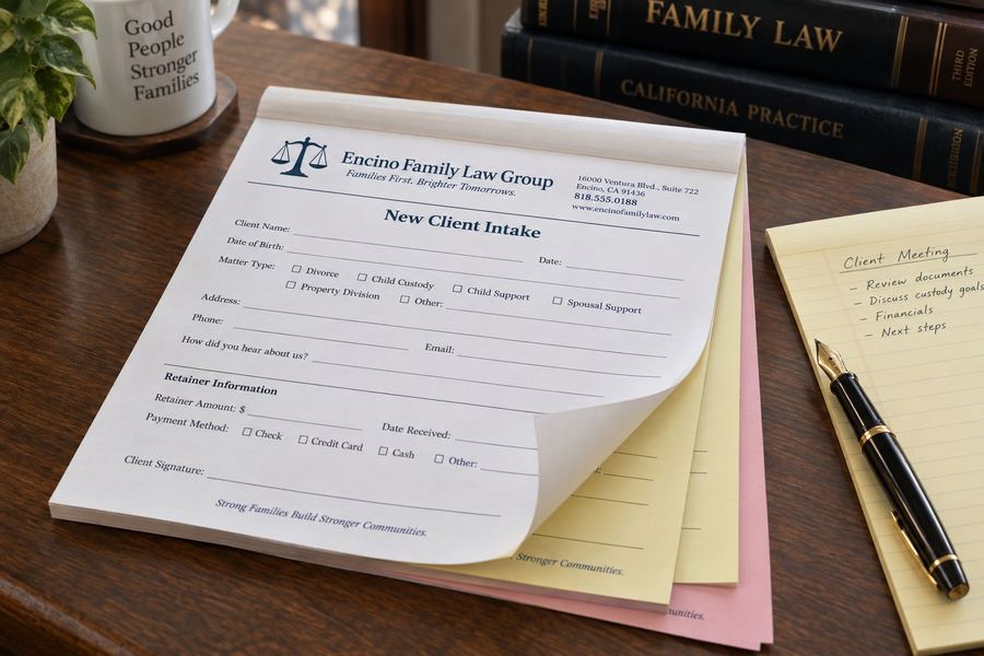 Carbonless forms on a law office desk