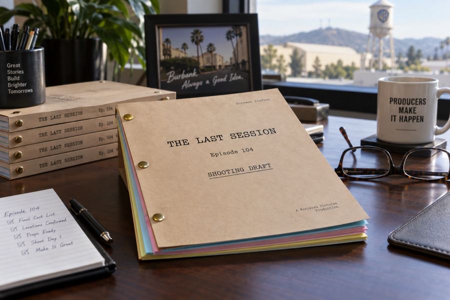 A script and a call sheet on a production desk
