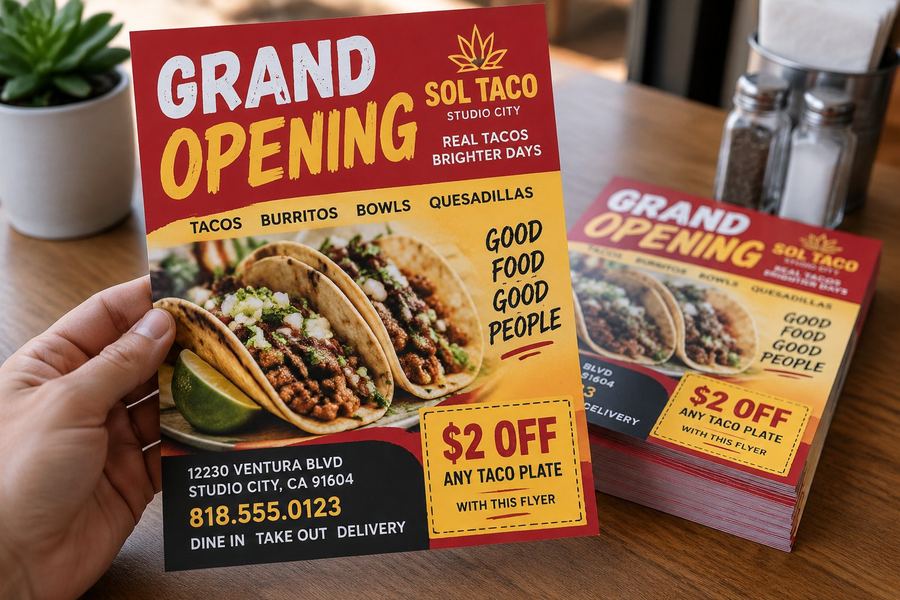 A stack of printed flyers