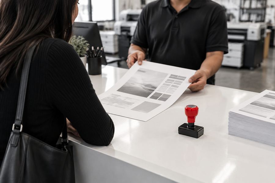 Counter customer pickup, printed at The Printing House in Encino